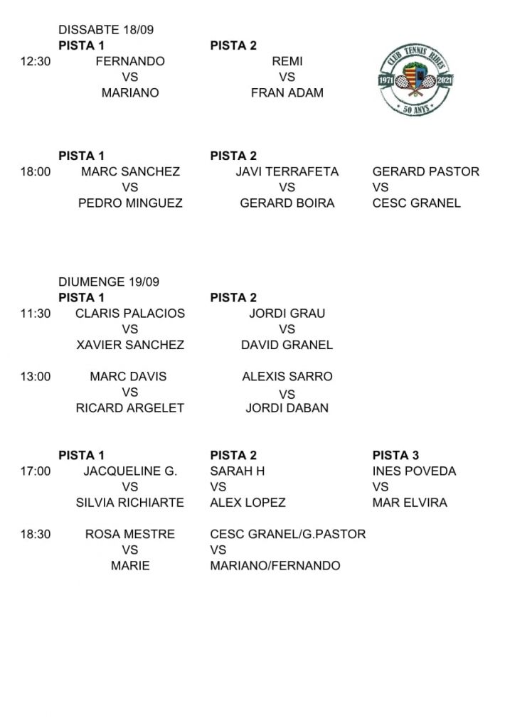 Ordre de Joc 25 i 26 de setembre, Campionat social