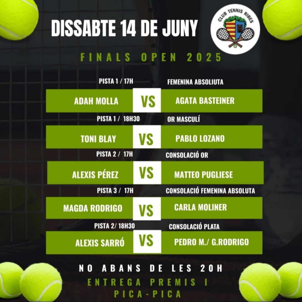 FINALS OPEN 2025 LLIURAMENT DE PREMIS 14 de juny